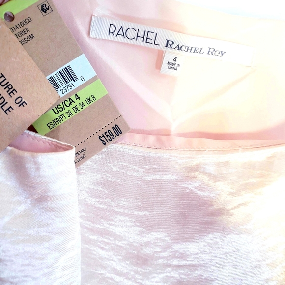 RACHEL ROY Dress Midi Asymmetrical Slip Dress Maxi Nude Satin Glossy Cocktail - Picture 2 of 10